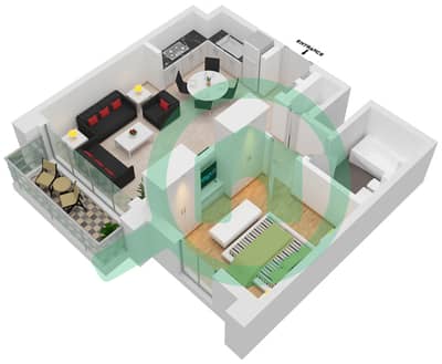 المخططات الطابقية لتصميم النموذج / الوحدة 01-05. شقة 1 غرفة نوم - بناية بارك فيلد 2