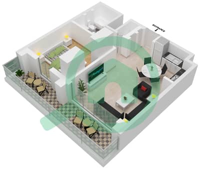 المخططات الطابقية لتصميم النموذج / الوحدة 01-04, شقة 1 غرفة نوم - بناية بارك فيلد 2