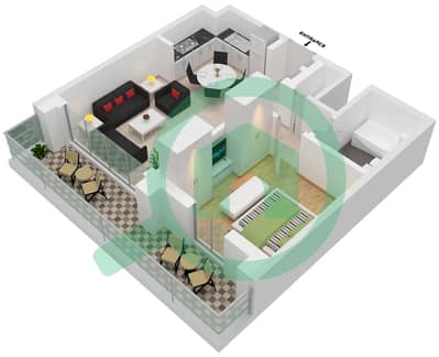 المخططات الطابقية لتصميم النموذج / الوحدة 01-05, شقة 1 غرفة نوم - بناية بارك فيلد 2