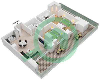المخططات الطابقية لتصميم النموذج / الوحدة 01-07 شقة 2 غرفة نوم - بناية بارك فيلد 2