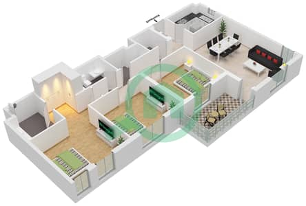 Азур Бич Резиденс от Игл Хиллс - Апартамент 3 Cпальни планировка Тип/мера 3B-2M