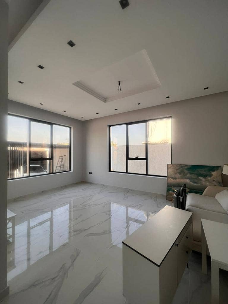 For rent a new modern villa, the first resident in Al Tarfa  Sharjah, super deluxe finishing