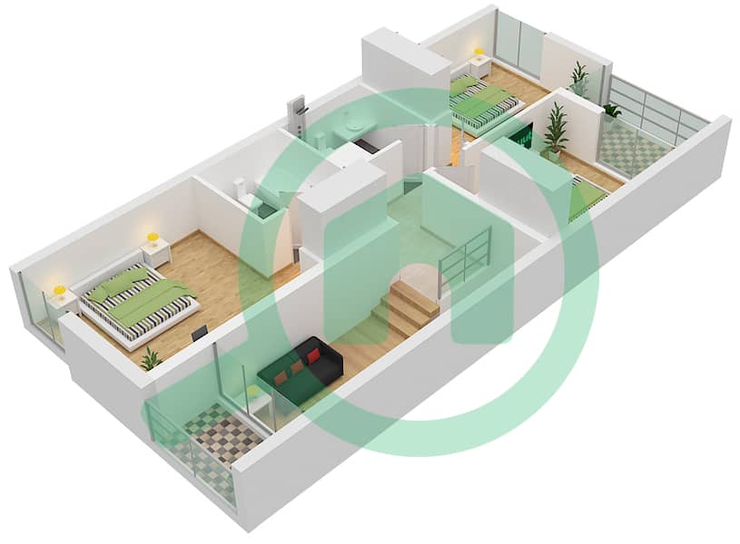 المخططات الطابقية لتصميم النموذج A تاون هاوس 3 غرف نوم - أزاليا First Floor interactive3D