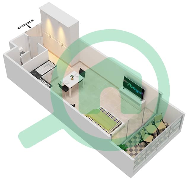 المخططات الطابقية لتصميم النموذج B شقة استوديو - لمى21 interactive3D