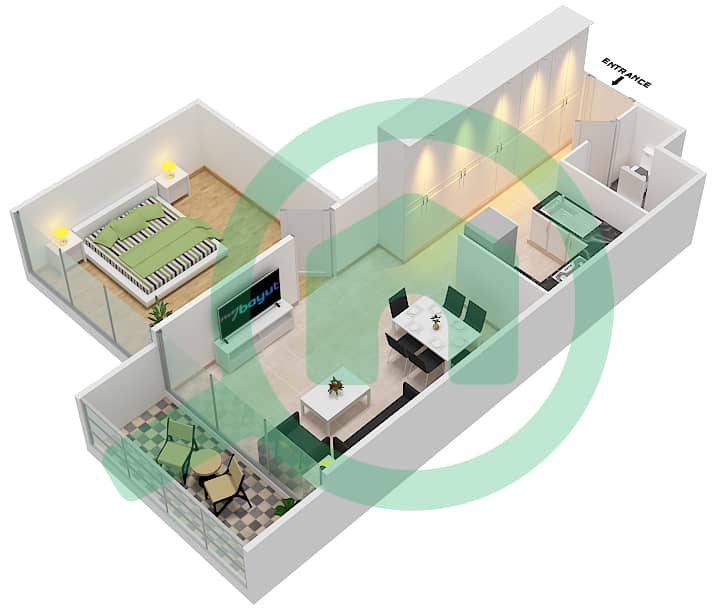 Лума21 - Апартамент 1 Спальня планировка Тип E interactive3D