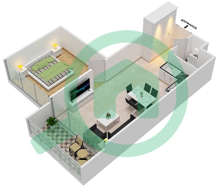 المخططات الطابقية لتصميم النموذج E1 شقة 1 غرفة نوم - لمى21 interactive3D