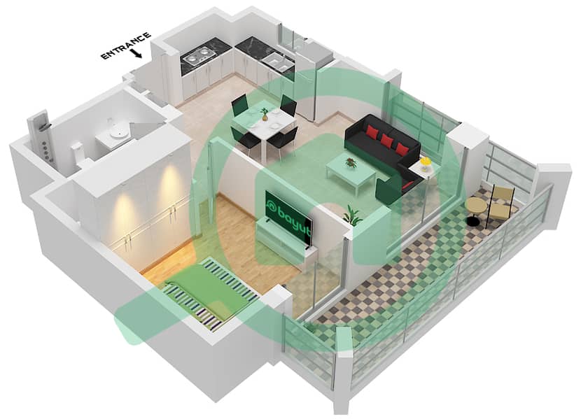 莲花公寓 - 1 卧室公寓单位3A-FLOOR-2-6戶型图 Floor-2-6 interactive3D