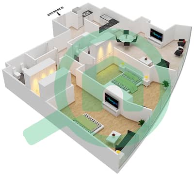 المخططات الطابقية لتصميم التصميم 2 شقة 2 غرفة نوم - برج صن