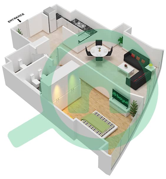 المخططات الطابقية لتصميم التصميم 2,7,9,14 شقة 1 غرفة نوم - برج صن interactive3D