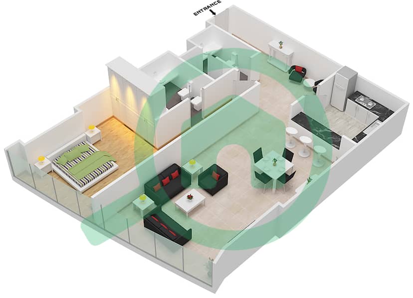 المخططات الطابقية لتصميم التصميم 3,6,10,13 شقة 1 غرفة نوم - برج صن interactive3D