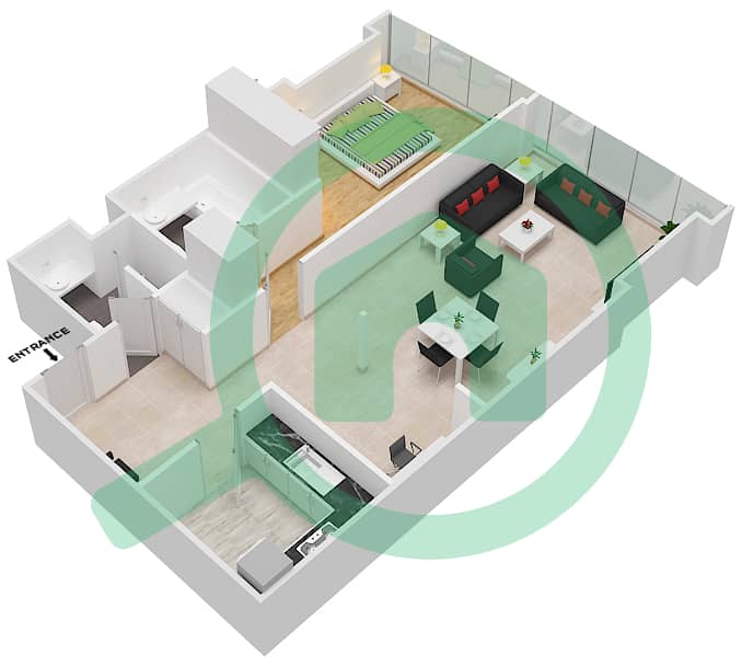المخططات الطابقية لتصميم التصميم 4,5,11,12 شقة 1 غرفة نوم - برج صن interactive3D