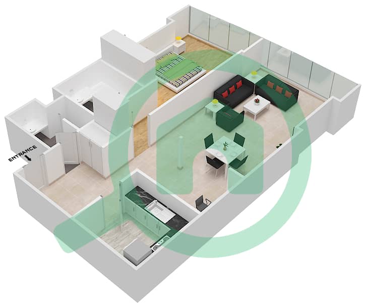 المخططات الطابقية لتصميم التصميم 4,5 شقة 1 غرفة نوم - برج صن interactive3D