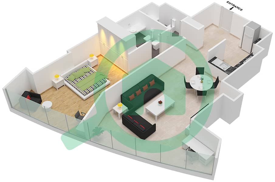 Sun Tower - 1 Bedroom Apartment Suite 2 Floor plan interactive3D