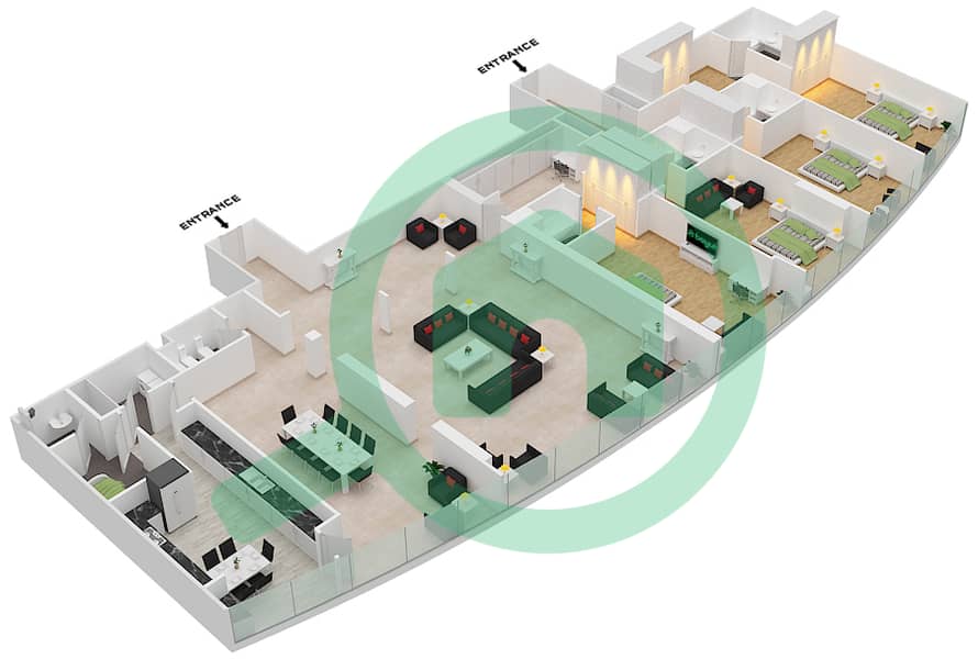 Солнечная Тауэр - Пентхаус 4 Cпальни планировка Гарнитур, анфилиада комнат, апартаменты, подходящий 2,4 interactive3D