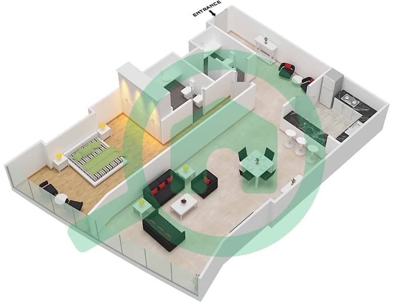太阳大厦 - 1 卧室公寓套房3戶型图 interactive3D