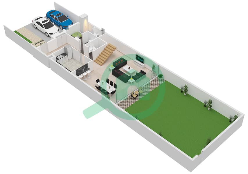 المخططات الطابقية لتصميم النموذج A تاون هاوس 3 غرف نوم - جوري هيلز interactive3D