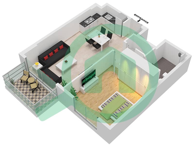 Central Park - 1 Bedroom Apartment Type/unit A Floor plan interactive3D