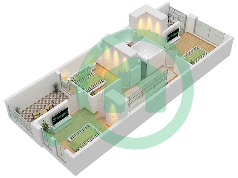 المخططات الطابقية لتصميم الوحدة UNIT-LTH-3B-M تاون هاوس 3 غرف نوم - كوستا برافا First Floor interactive3D