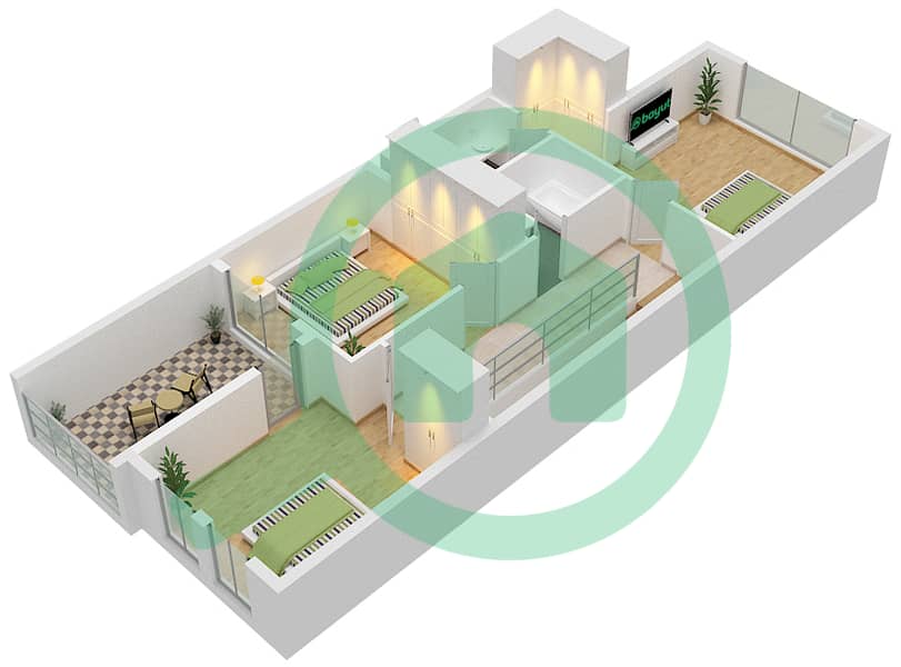 المخططات الطابقية لتصميم الوحدة UNIT-LTH-4B-M تاون هاوس 4 غرف نوم - كوستا برافا First Floor interactive3D