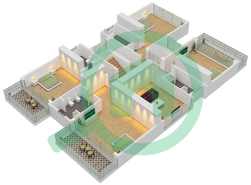 المخططات الطابقية لتصميم الوحدة UNIT-LV-3B تاون هاوس 5 غرف نوم - كوستا برافا First Floor interactive3D