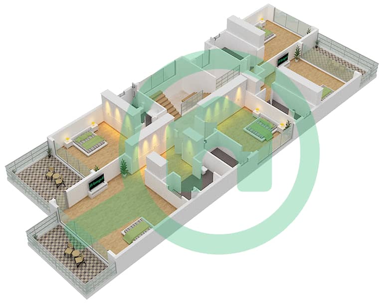 المخططات الطابقية لتصميم الوحدة UNIT-LVD-1B تاون هاوس 6 غرف نوم - كوستا برافا First Floor interactive3D