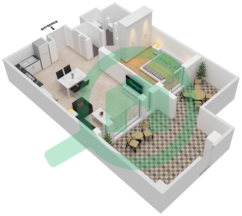 المخططات الطابقية لتصميم النموذج / الوحدة TYPE A UNIT 1 شقة 1 غرفة نوم - مبنى لامتارا 1 Floor 2 interactive3D