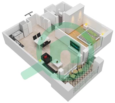 المخططات الطابقية لتصميم النموذج / الوحدة TYPE A UNIT 7 شقة 1 غرفة نوم - مبنى لامتارا 1