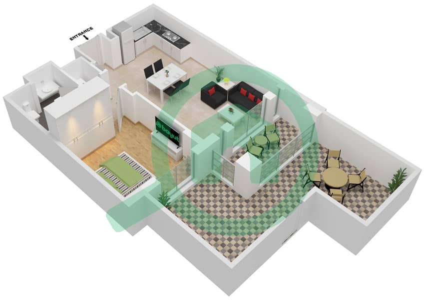 المخططات الطابقية لتصميم النموذج / الوحدة A UNIT 10 شقة 1 غرفة نوم - مبنى لامتارا 1 Floor 2 interactive3D
