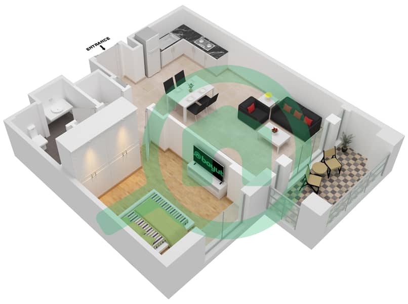 المخططات الطابقية لتصميم النموذج / الوحدة TYPE A UNIT 10 شقة 1 غرفة نوم - مبنى لامتارا 1 Floor 3-5 interactive3D
