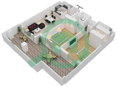 المخططات الطابقية لتصميم النموذج / الوحدة A UNIT 2 شقة 2 غرفة نوم - مبنى لامتارا 1