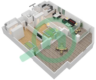 المخططات الطابقية لتصميم النموذج / الوحدة TYPE A UNIT 9 شقة 2 غرفة نوم - مبنى لامتارا 1