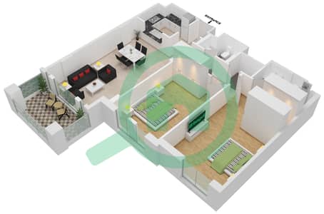 المخططات الطابقية لتصميم النموذج / الوحدة A UNIT 01 شقة 2 غرفة نوم - مبنى لامتارا 1