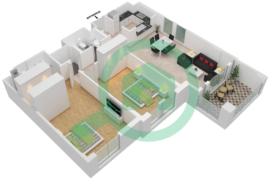 Здание Ламтара 1 - Апартамент 2 Cпальни планировка Тип/мера A UNIT 09 Floor 3 interactive3D