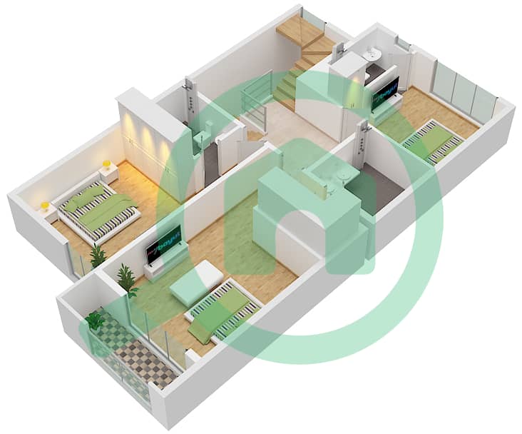 Ajmal Makan - 4 Bedroom Villa Type A Floor plan FIRST FLOOR interactive3D