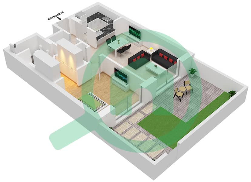 Hartland Greens - 1 Bedroom Apartment Type F3 Floor plan interactive3D