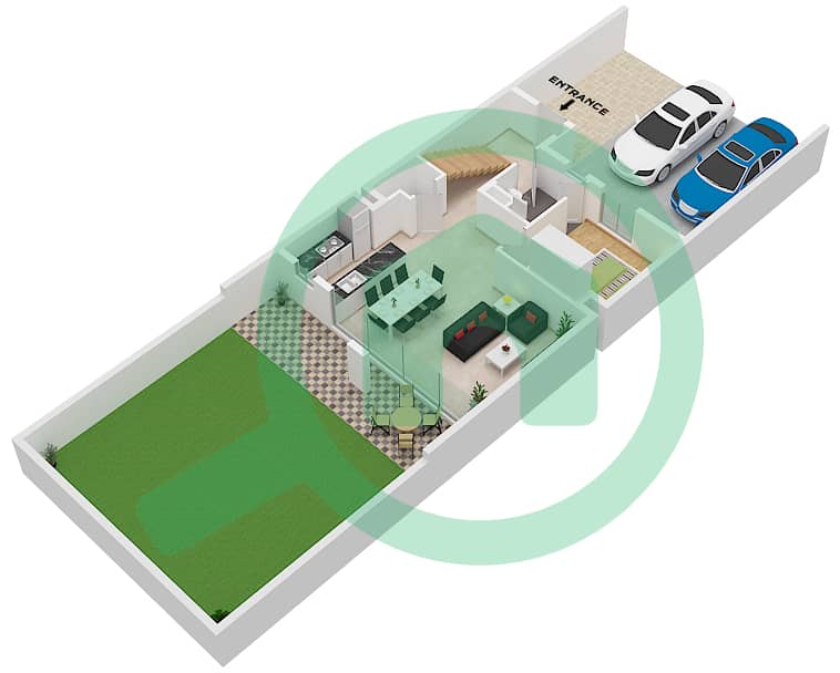 المخططات الطابقية لتصميم النموذج XU4-BB فیلا 4 غرف نوم - باسيفيكا GROUND FLOOR interactive3D