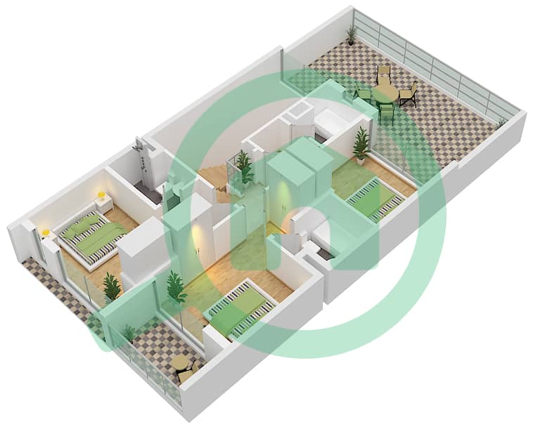 帕西卡住宅区 - 4 卧室别墅类型XU4-BB戶型图 FIRST FLOOR interactive3D