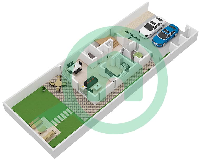 المخططات الطابقية لتصميم الوحدة CORNER تاون هاوس 3 غرف نوم - الزاهية GROUND FLOOR interactive3D