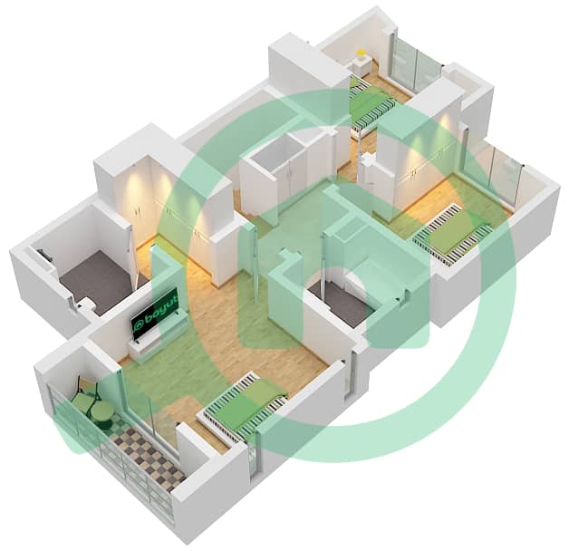 Al Zahia - 3 Bedroom Townhouse Unit CORNER Floor plan FIRST FLOOR interactive3D