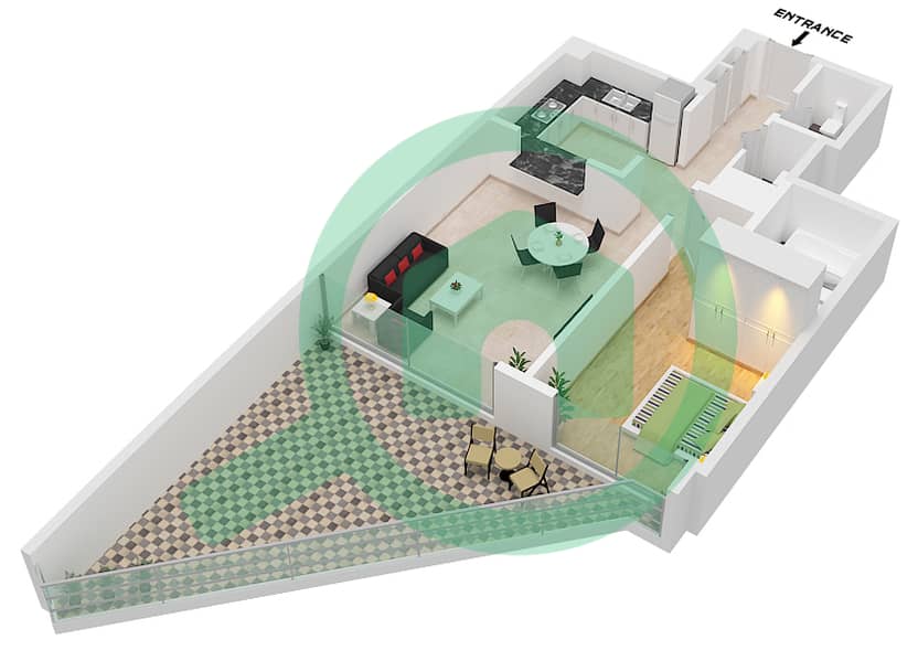 المخططات الطابقية لتصميم الوحدة 7- FLOOR 1 شقة 1 غرفة نوم - بوليفارد كريسنت 1 Floor 1 interactive3D
