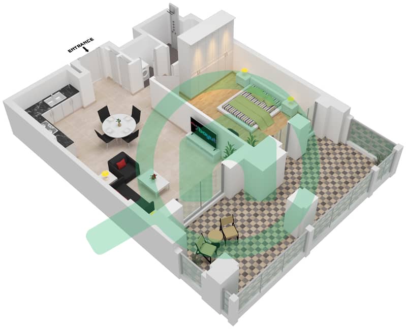 Lamaa Building 2 - 1 Bedroom Apartment Type/unit B1/G02 Floor plan Ground Floor interactive3D