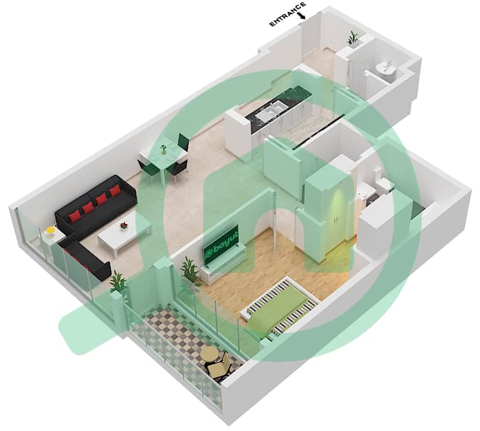 阿尔马贾拉2号楼 - 1 卧室公寓类型A1戶型图 interactive3D