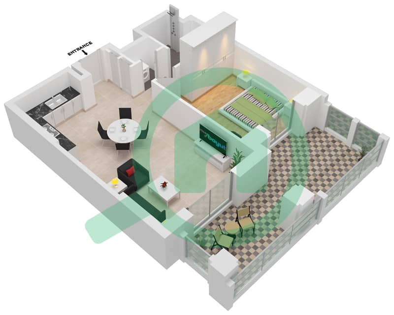 المخططات الطابقية لتصميم النموذج / الوحدة A1/G07 شقة 1 غرفة نوم - بناية لماع 2 Ground Floor interactive3D