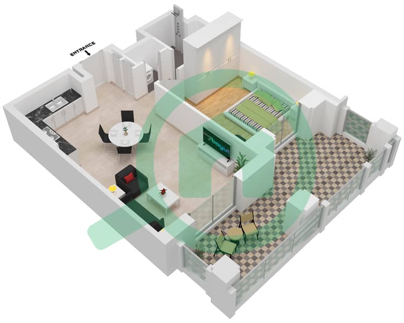 Lamaa Building 2 - 1 Bedroom Apartment Type/unit A1/G08 Floor plan Ground Floor interactive3D