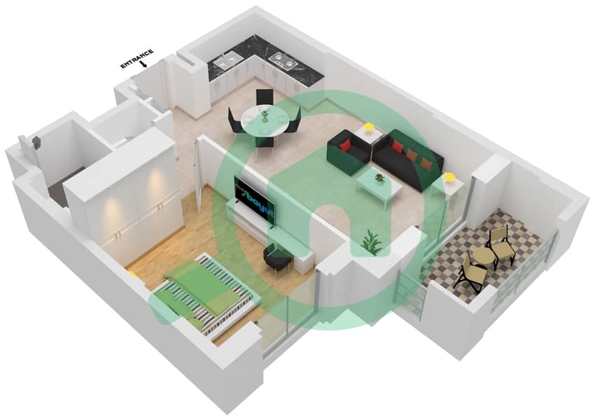 Lamaa Building 2 - 1 Bedroom Apartment Type/unit A1/606-706-806 Floor plan Floor 6-8 interactive3D