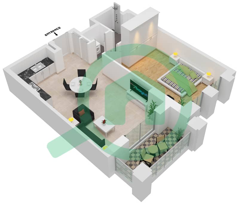 المخططات الطابقية لتصميم النموذج / الوحدة B2/213-313-413 شقة 1 غرفة نوم - بناية لماع 2 Floor 2-4,6 interactive3D