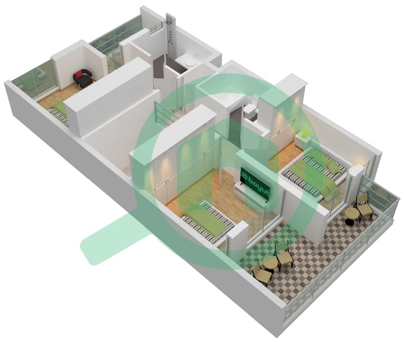 المخططات الطابقية لتصميم النموذج A تاون هاوس 3 غرف نوم - اِيلان First Floor interactive3D