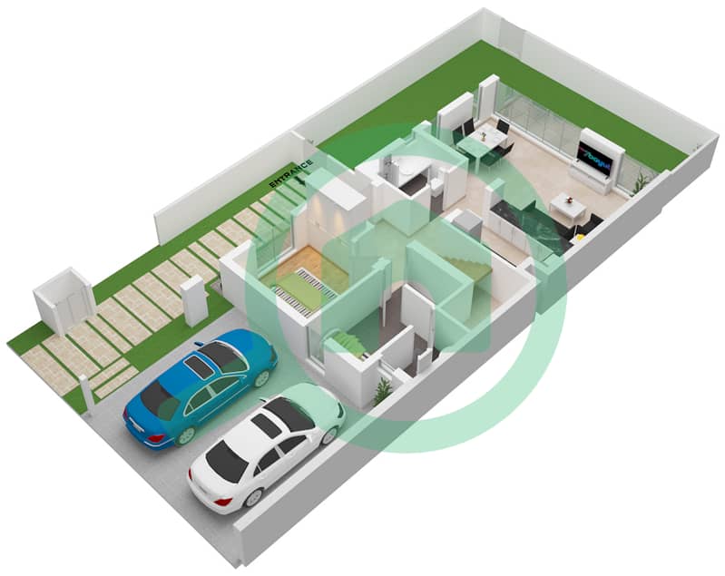 伊兰住宅区 - 4 卧室联排别墅类型B戶型图 Ground Floor interactive3D