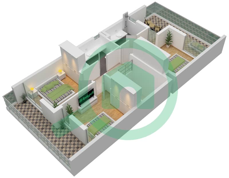 المخططات الطابقية لتصميم النموذج B تاون هاوس 4 غرف نوم - اِيلان First Floor interactive3D