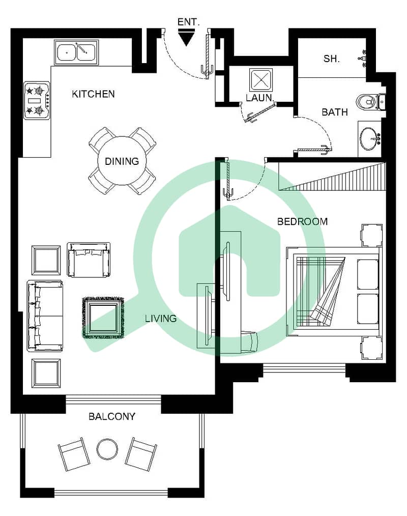 Lamaa Building 2 - 1 Bedroom Apartment Type/unit A1/510,610,608 Floor plan Floor 5-7 interactive3D